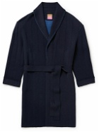 ZEGNA x The Elder Statesman - Shawl-Collar Belted Embroidered Oasi Cashmere and Wool-Blend Robe - Blue
