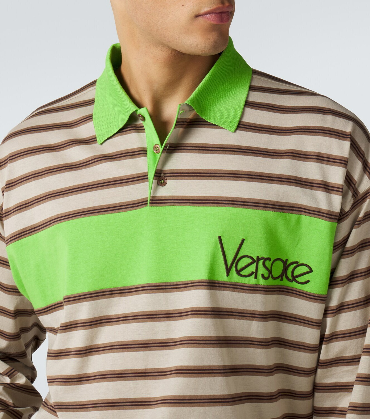 Versace Striped cotton jersey polo shirt