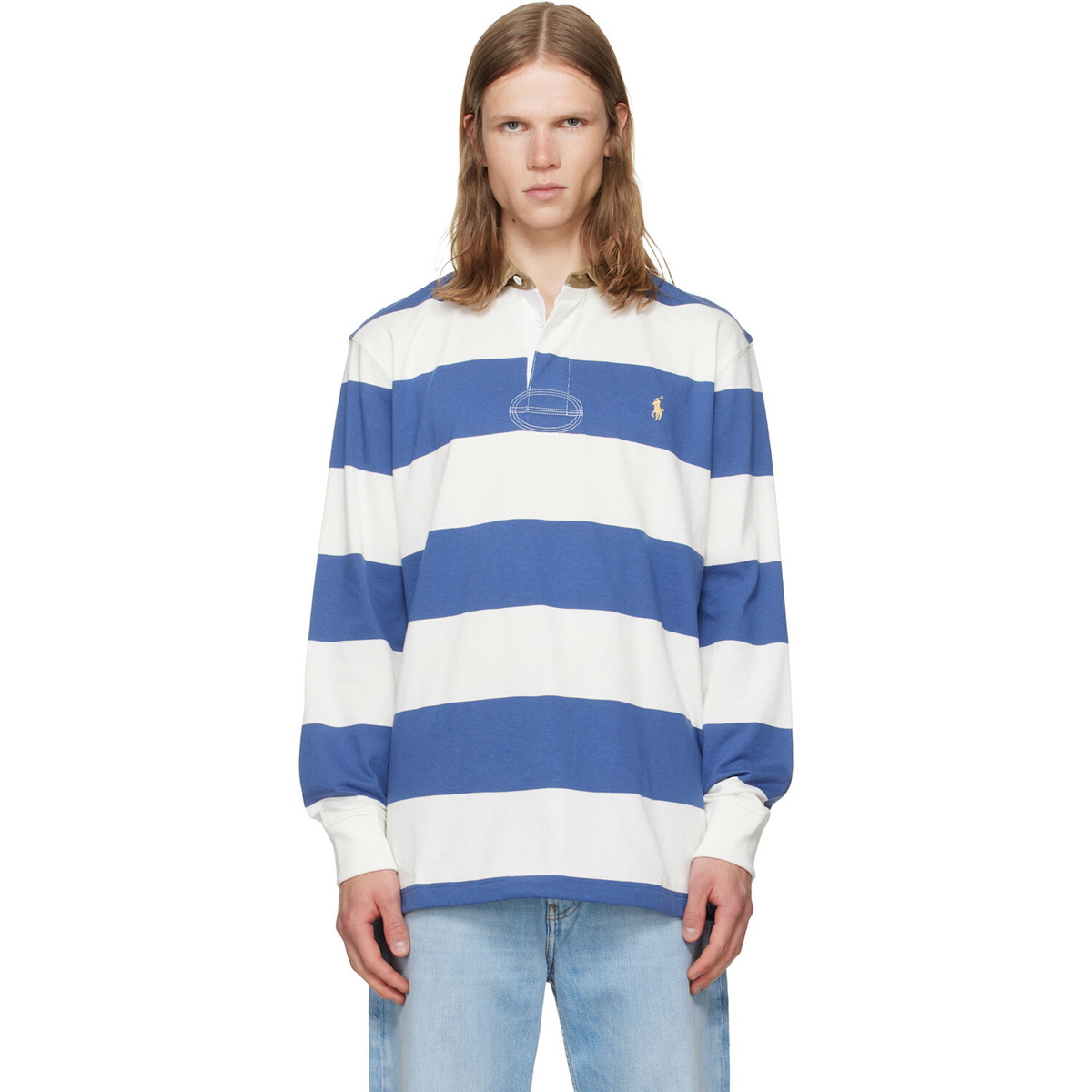 White & Navy Classic Fit Khaki-Collar Rugby Shirt by Polo Ralph