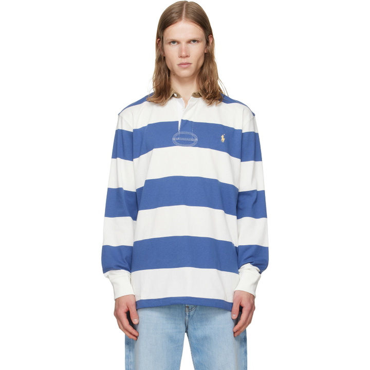 Photo: Polo Ralph Lauren White & Navy Classic Fit Khaki-Collar Rugby Polo