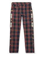 KAPITAL - Slim-Fit Embellished Checked Cotton-Twill Trousers - Blue