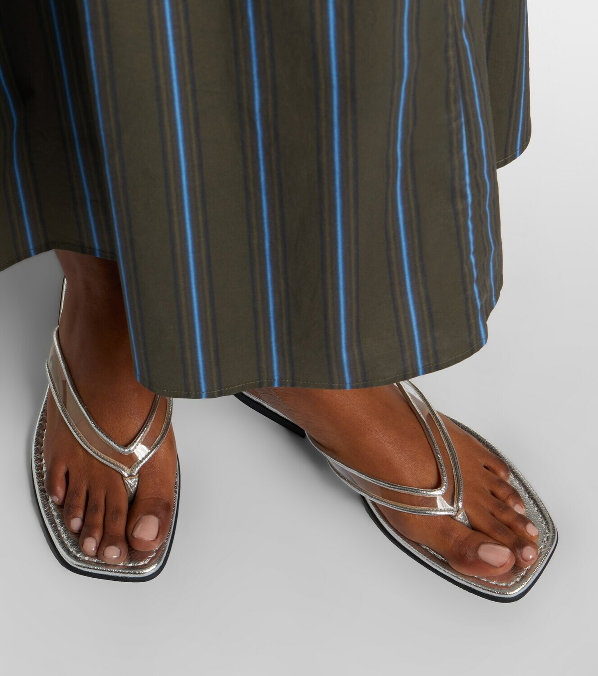 Veronica Beard Clea leather-trimmed PVC thong sandals