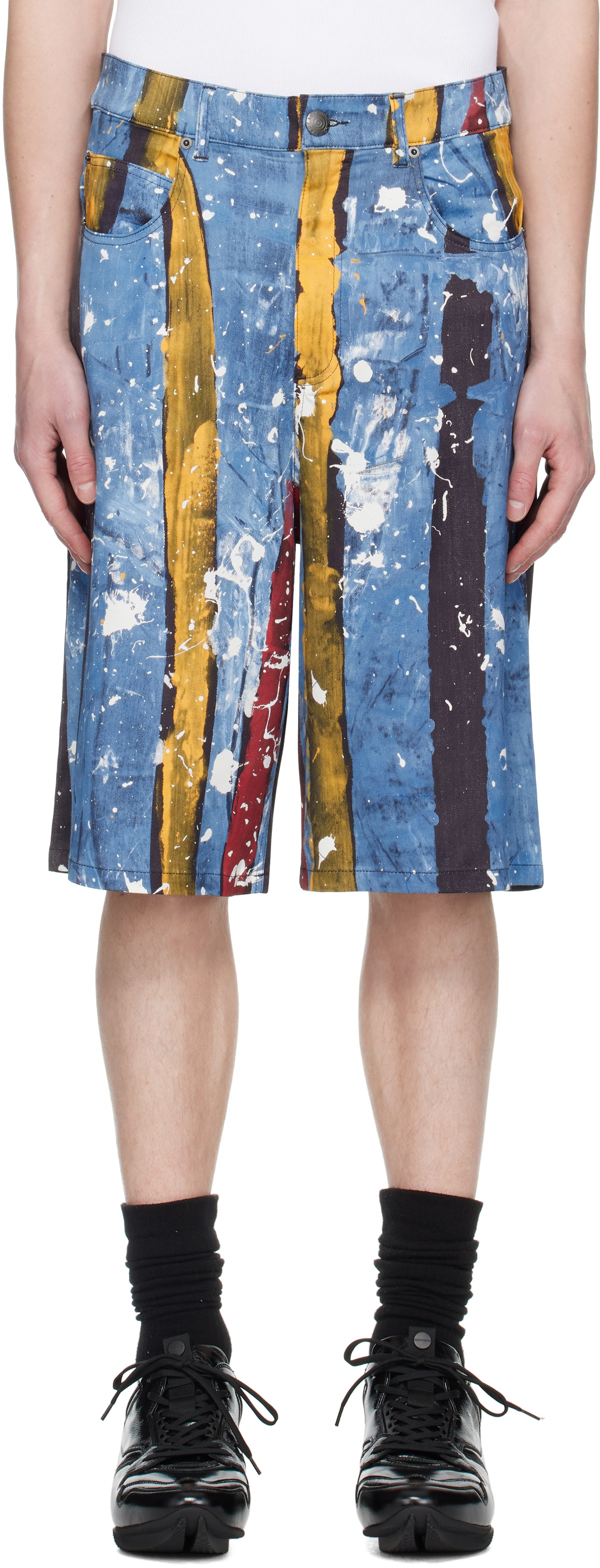 Charles Jeffrey LOVERBOY Navy & Blue Silky 'Denim' Shorts