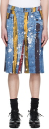 Charles Jeffrey LOVERBOY Navy & Blue Silky 'Denim' Shorts
