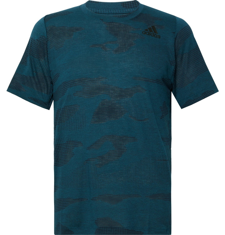 Photo: Adidas Sport - FreeLift Burnout Camouflage-Print Climalite T-Shirt - Blue