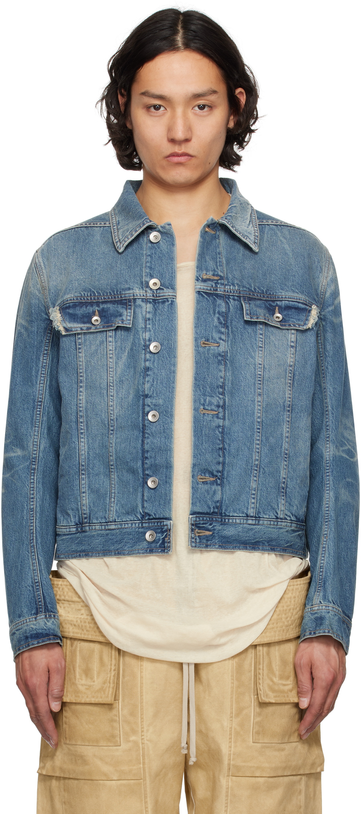 Rick Owens Drkshdw Red and Blue Denim Little Joe Jacket Rick