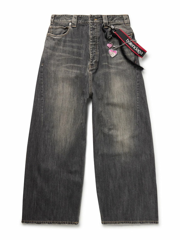 Photo: Balenciaga - Wide-Leg Embellished Jeans - Gray