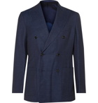 Beams F - Unstructured Double-Breasted Wool, Silk and Linen-Blend Denim Blazer - Blue