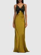 ALBERTA FERRETTI Satin & Lace Long Dress