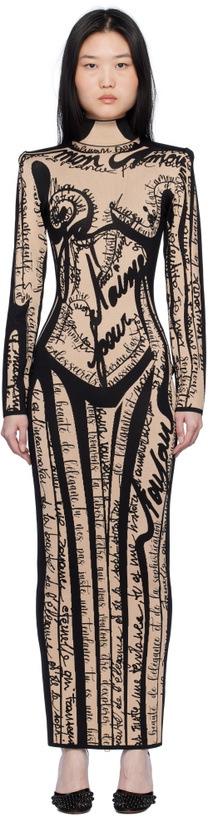 Photo: Balmain Black & Tan Body Motif Knit Maxi Dress