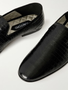 TOM FORD - Steven Grosgrain-Trimmed Croc-Effect Leather Loafers - Black