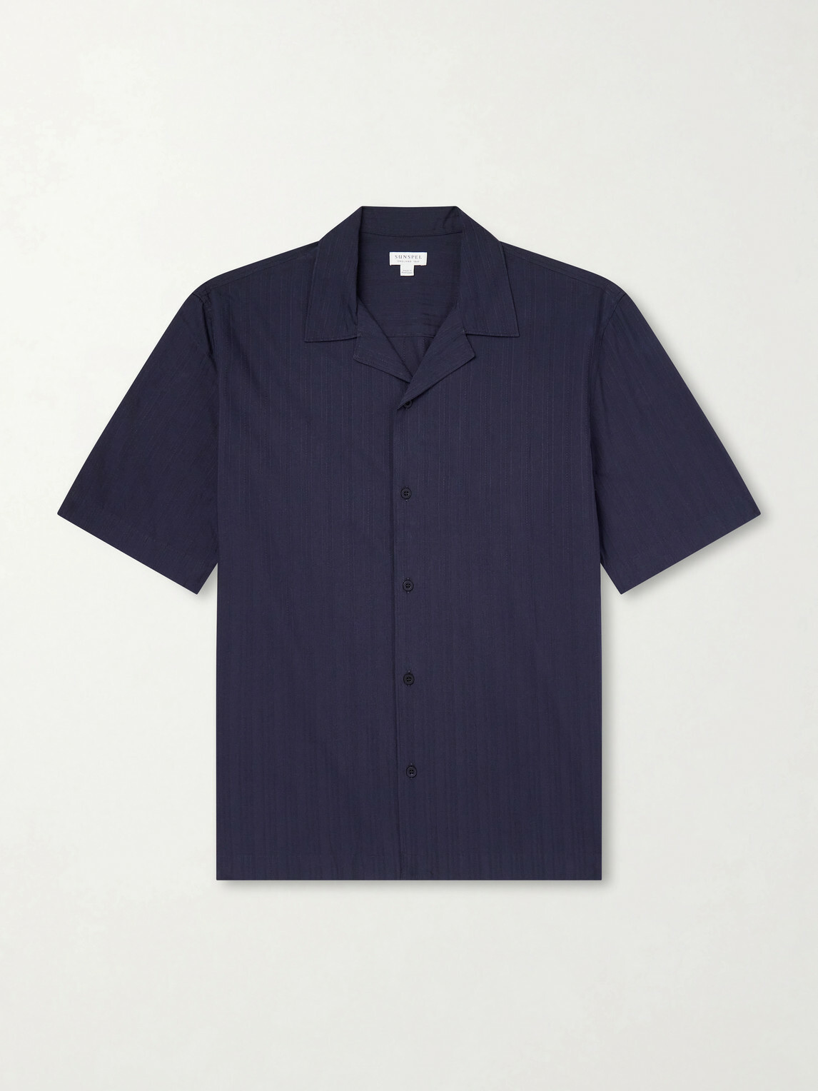 Sunspel - Camp-Collar Textured-Cotton Shirt - Blue