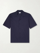 Sunspel - Camp-Collar Textured-Cotton Shirt - Blue
