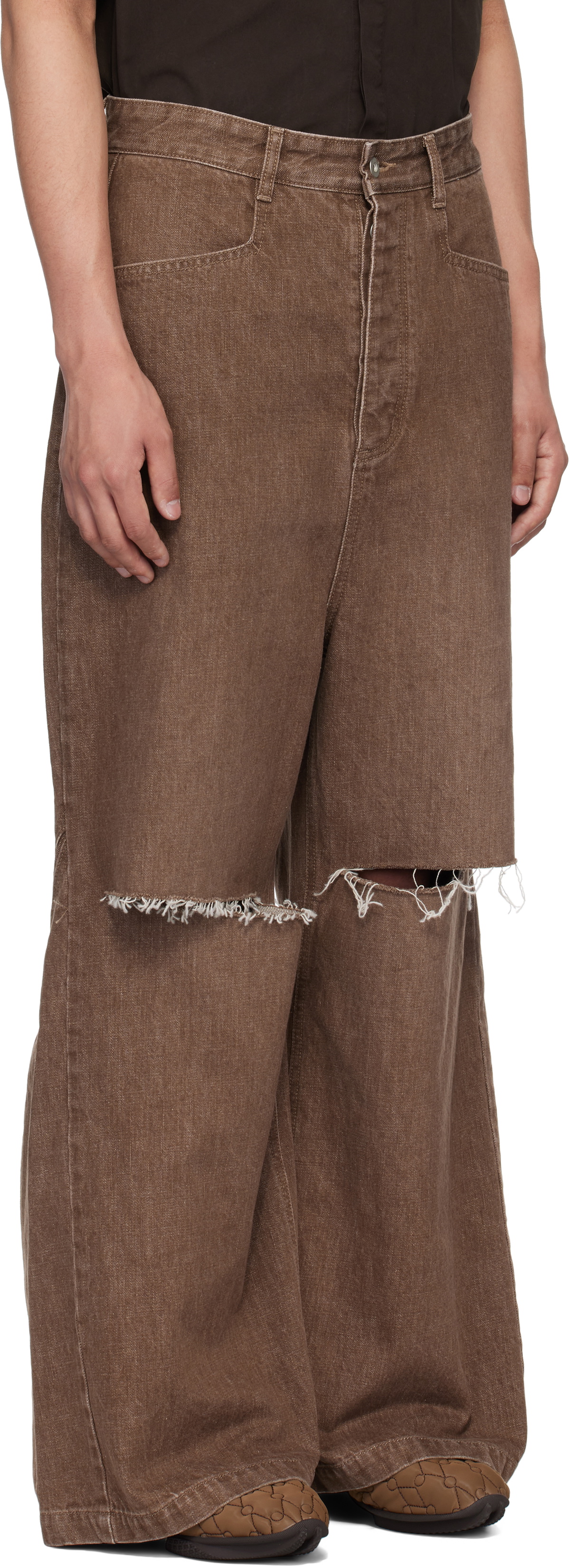 FFFPOSTALSERVICE Brown Wide Damaged Jeans FFFPOSTALSERVICE