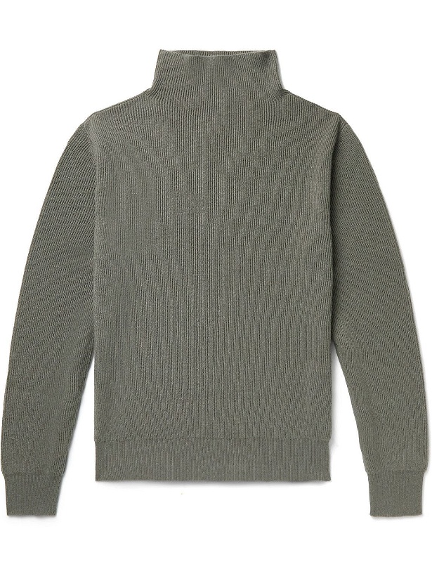 Photo: The Row - Daniel Ribbed Cashmere Rollneck Sweater - Green