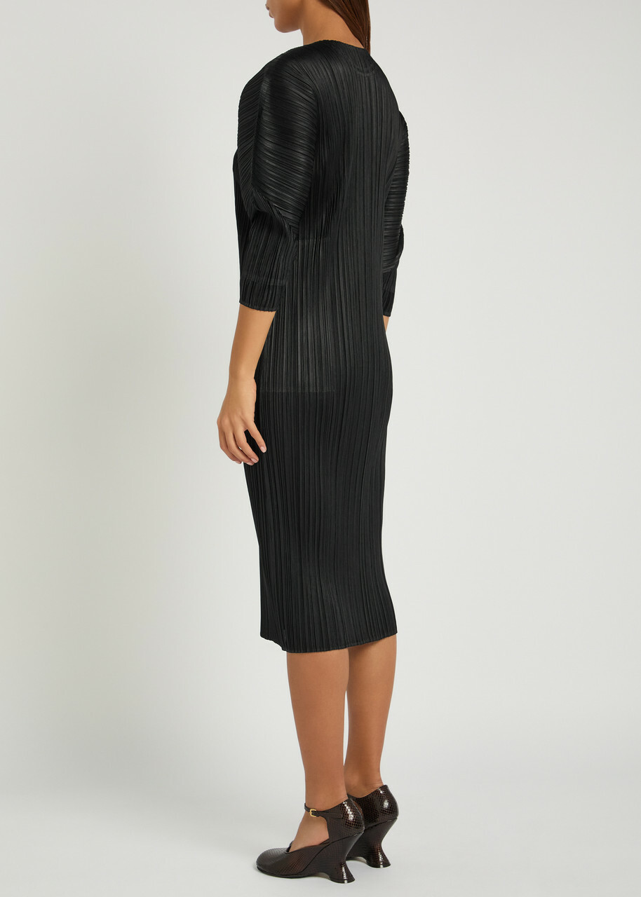 Pleats Please Issey Miyake Pleated Woven Midi Dress Black