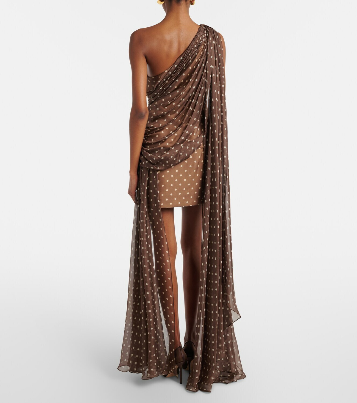 Elie Saab Caped one-shoulder polka-dot silk-blend minidress