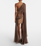 Elie Saab Caped one-shoulder polka-dot silk-blend minidress