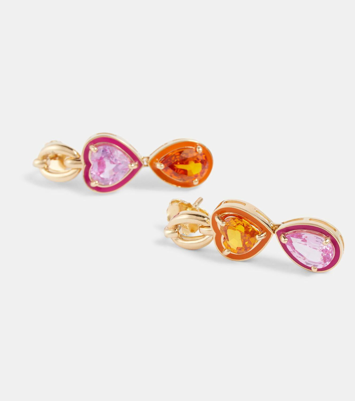 Nadine Aysoy Catena Double Stone 18kt gold earrings with enamel and sapphires