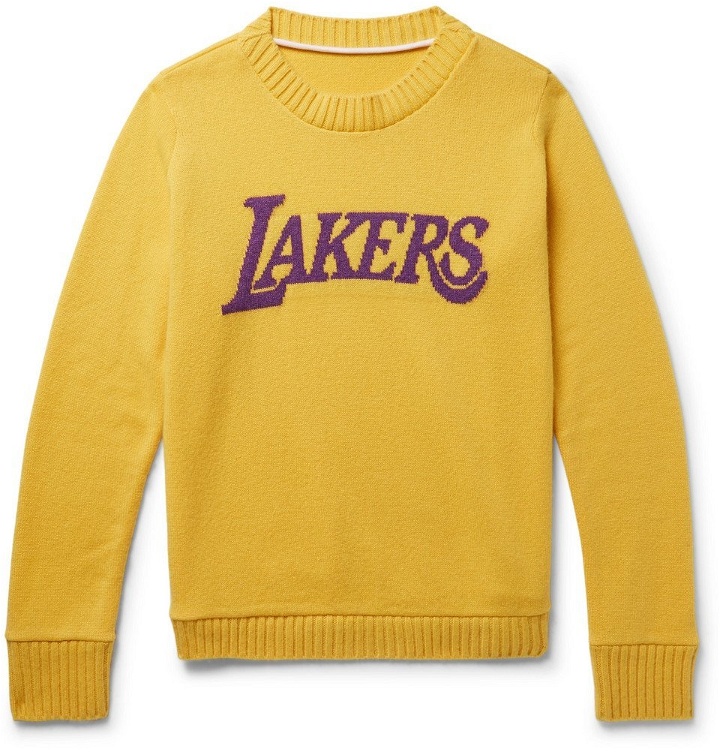 Photo: The Elder Statesman - NBA Los Angeles Lakers Intarsia Cashmere Sweater - Yellow