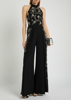 Alice + Olivia Gatz Floral-embellished Crepe Jumpsuit Black