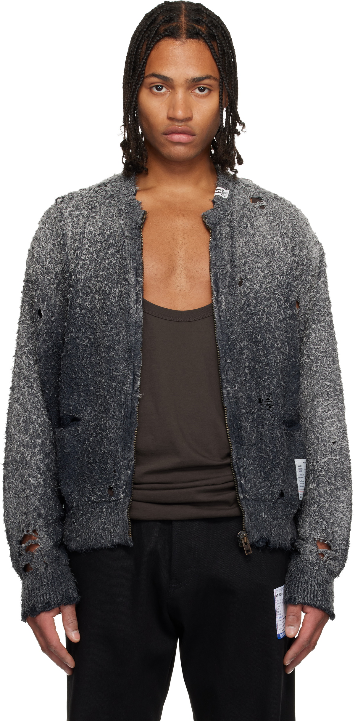 Maison MIHARA YASUHIRO Black Distressed Cardigan Maison MIHARA