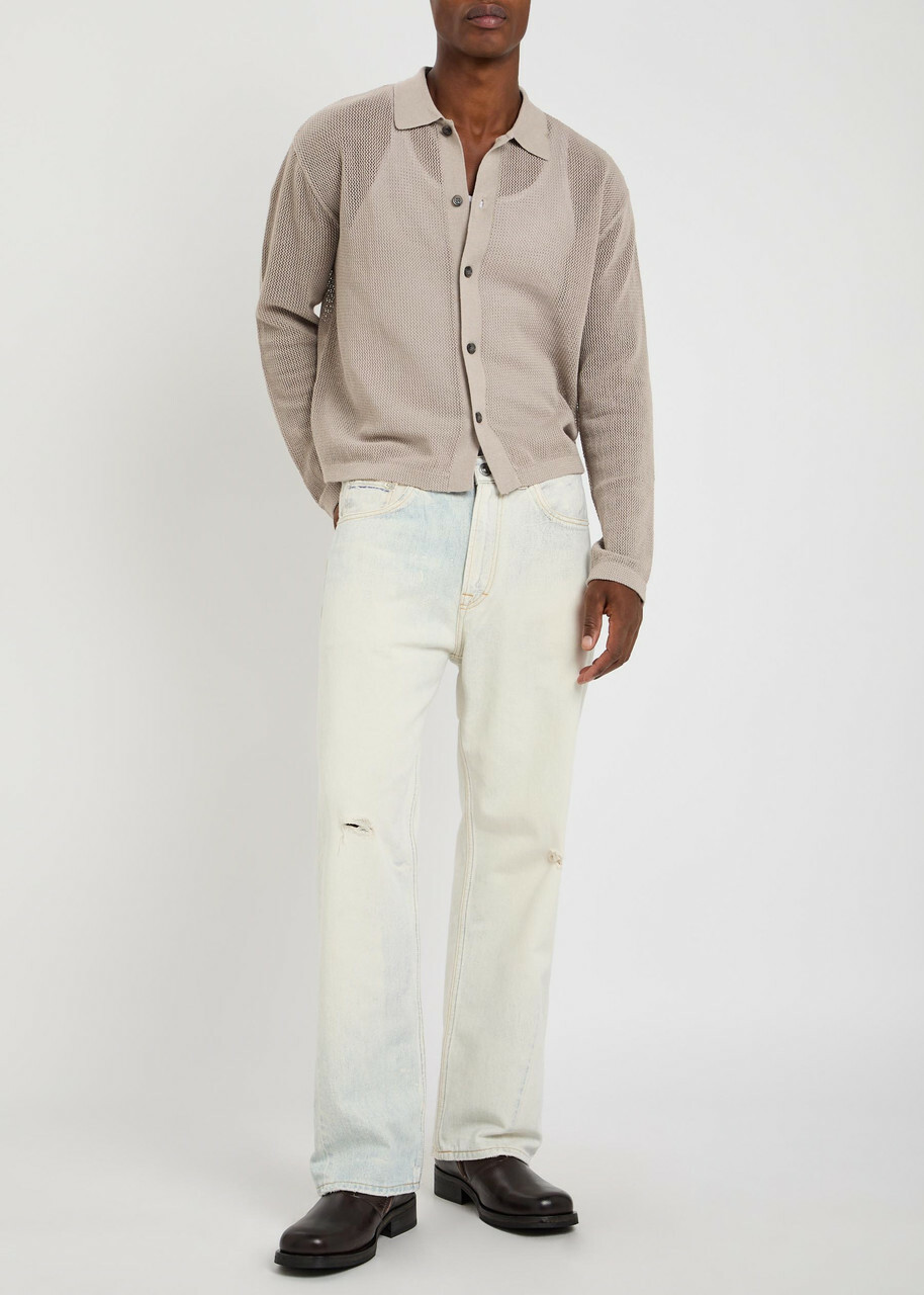 Mki Miyuki Zoku Open-knit Linen and Cotton-blend Cardigan Taupe