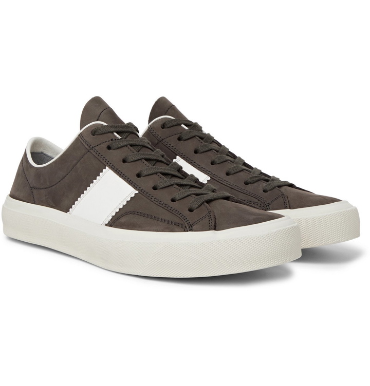 Photo: TOM FORD - Cambridge Leather-Trimmed Nubuck Sneakers - Brown