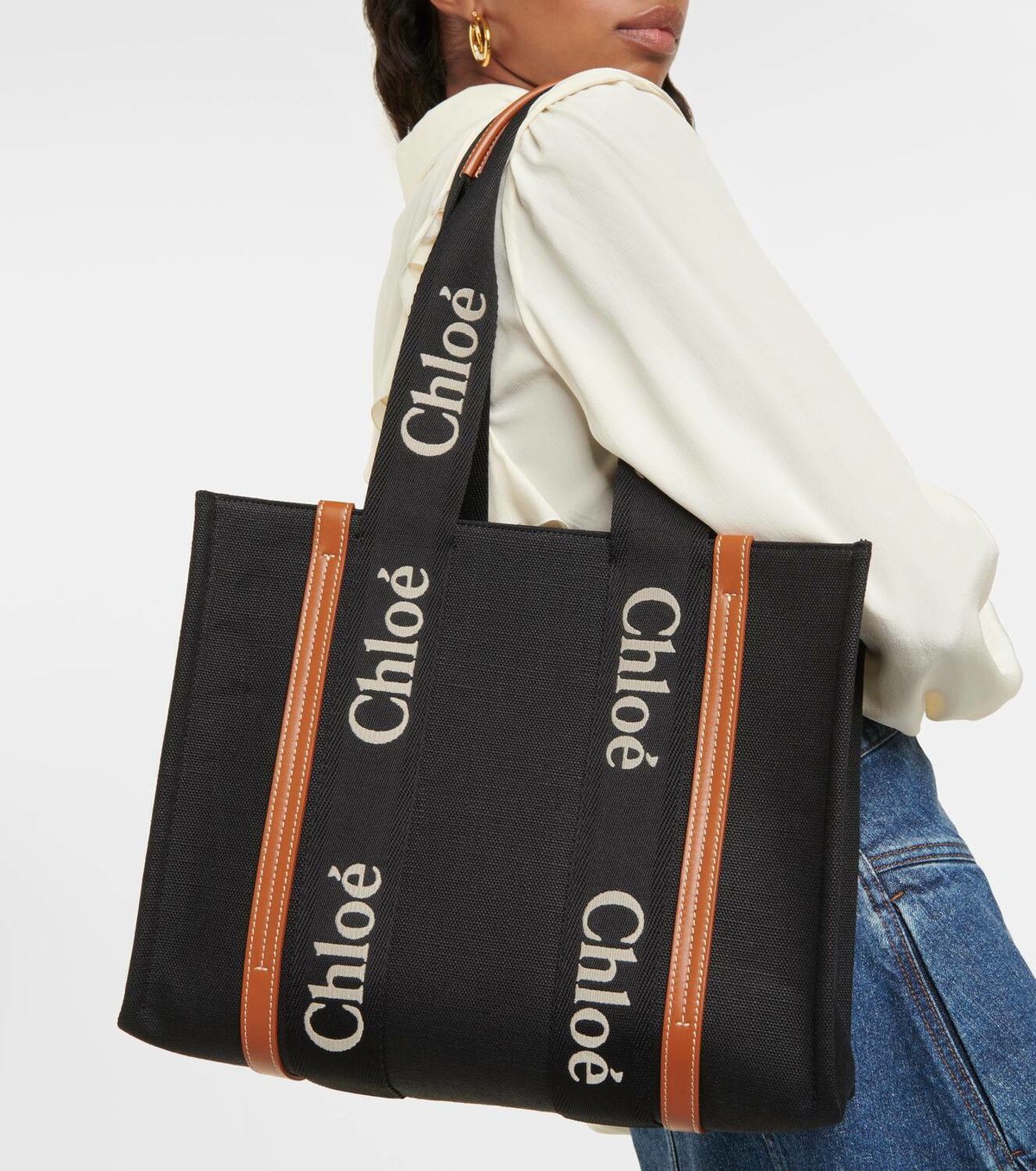 Chloé Woody Medium linen tote bag Chloe