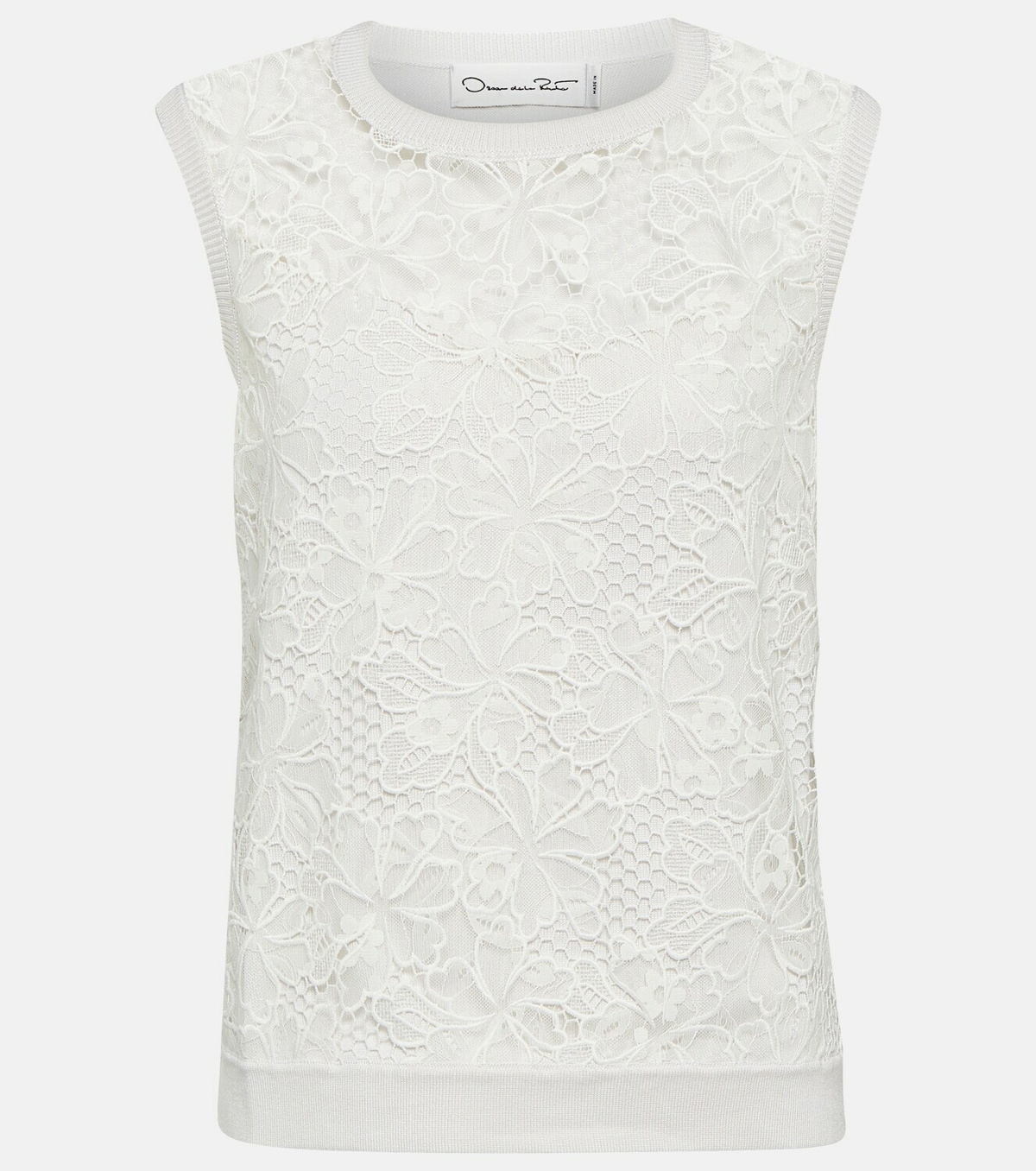 Oscar de la Renta Chantilly lace silk-blend tank top