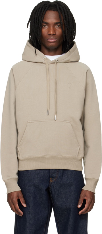 Photo: AMI Paris Beige Cotton Embossed Ami de Coeur Hoodie