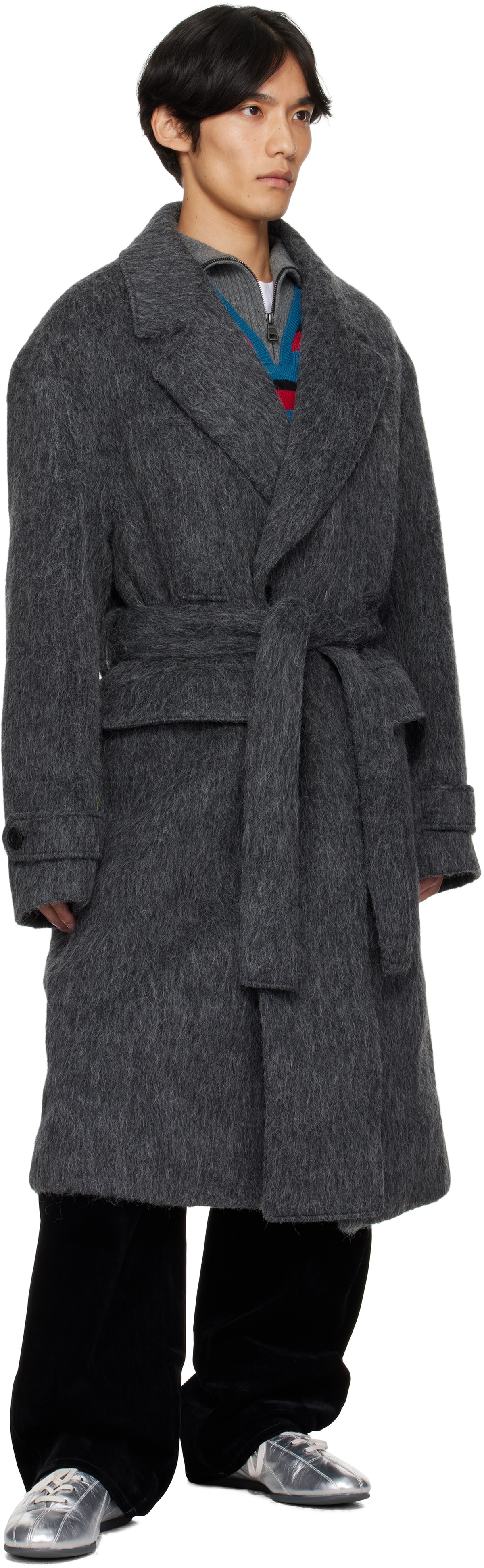 Andersson Bell Gray Mattia Shaggy Wool Robe Coat