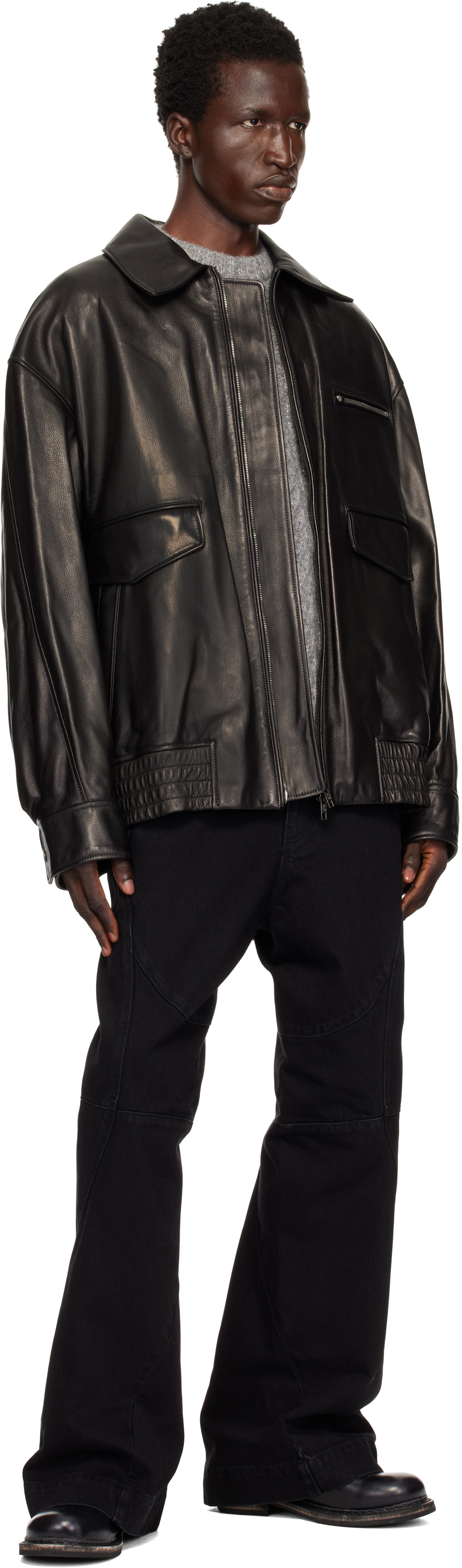 WOOYOUNGMI Black Banding Leather Jacket