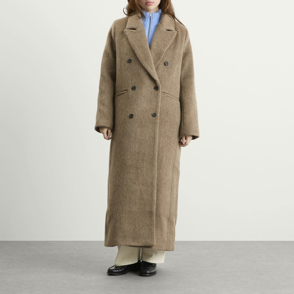 Samsøe Samsøe Women's Sajilla Hairy Wool Coat in Pale Fossil Melane