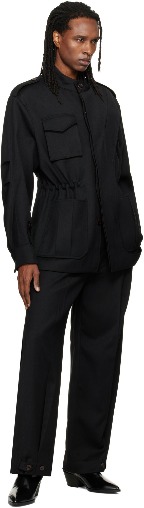NULLUS Black Layered Folded Trousers