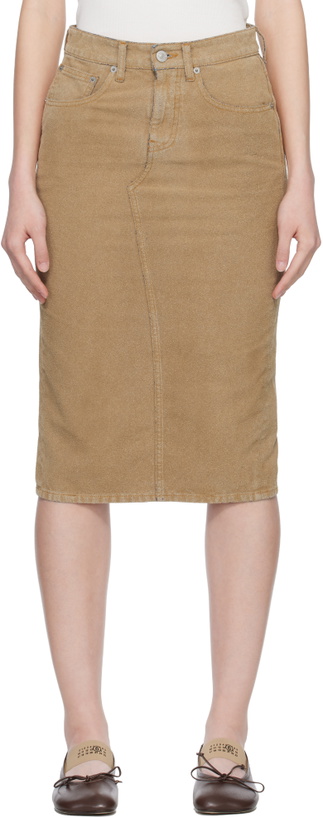 Photo: MM6 Maison Margiela Beige Coated Denim Midi Skirt