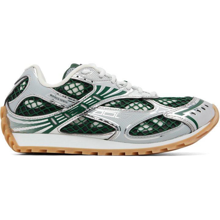 Photo: Bottega Veneta Silver & Green Orbit Sneakers