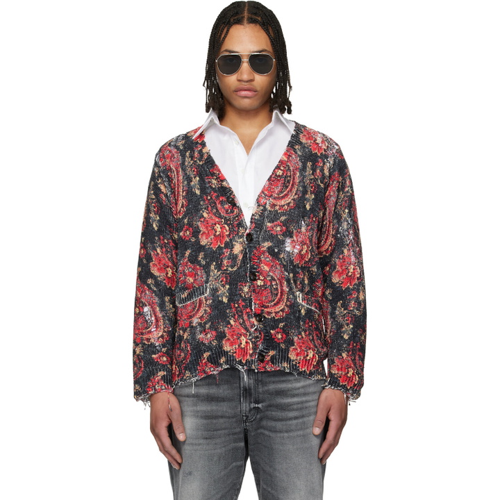 Photo: R13 Black & Red Printed Boyfriend Cardigan