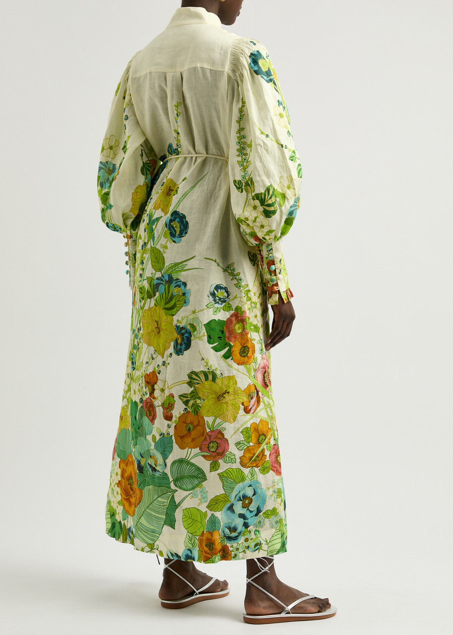 Alemais Constance Floral-print Linen Maxi Shirt Dress Multicoloured ALMAIS