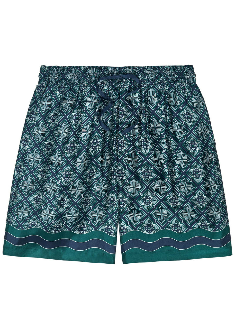 Casablanca Radiating Logo-monogram Silk Shorts Green