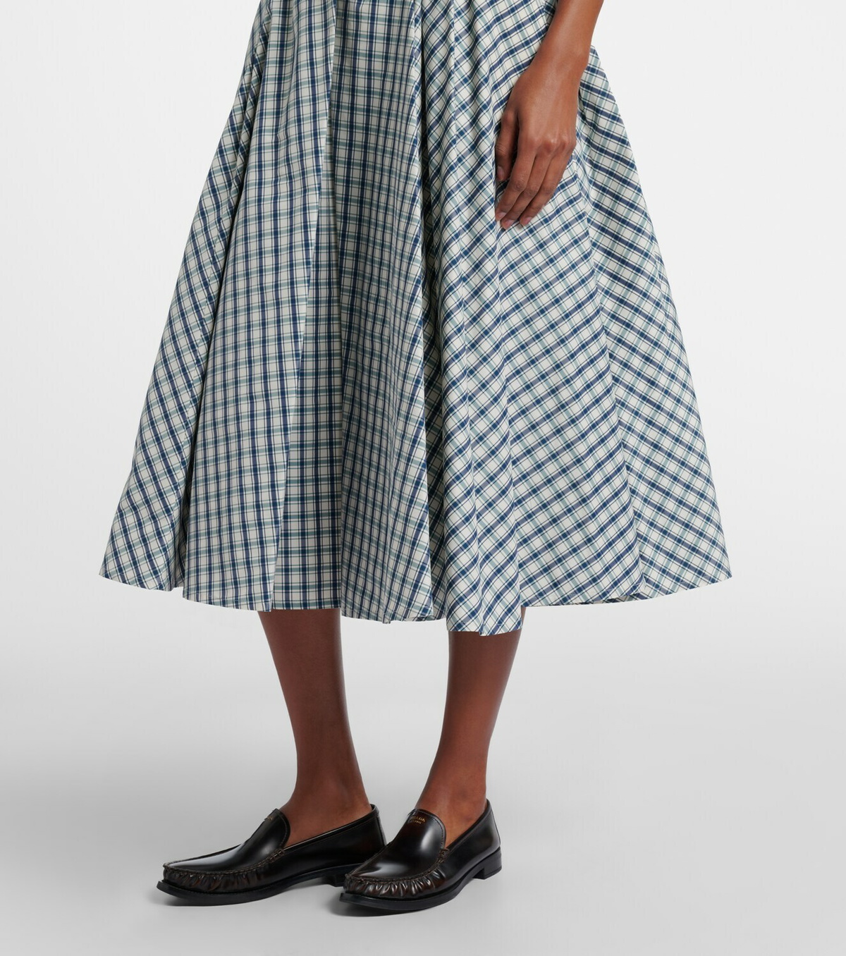 Prada Checked cotton-blend chambray midi skirt