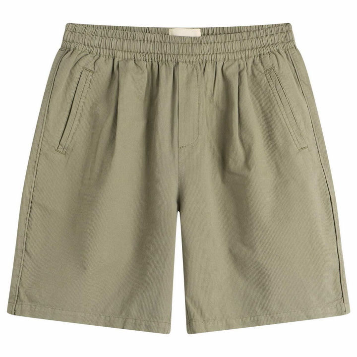 Photo: Folk Men's Relaxed Assembly Shorts in Light Sage Mini Stripe