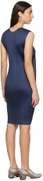Pleats Please Issey Miyake Navy Monthly Colors August Midi Dress