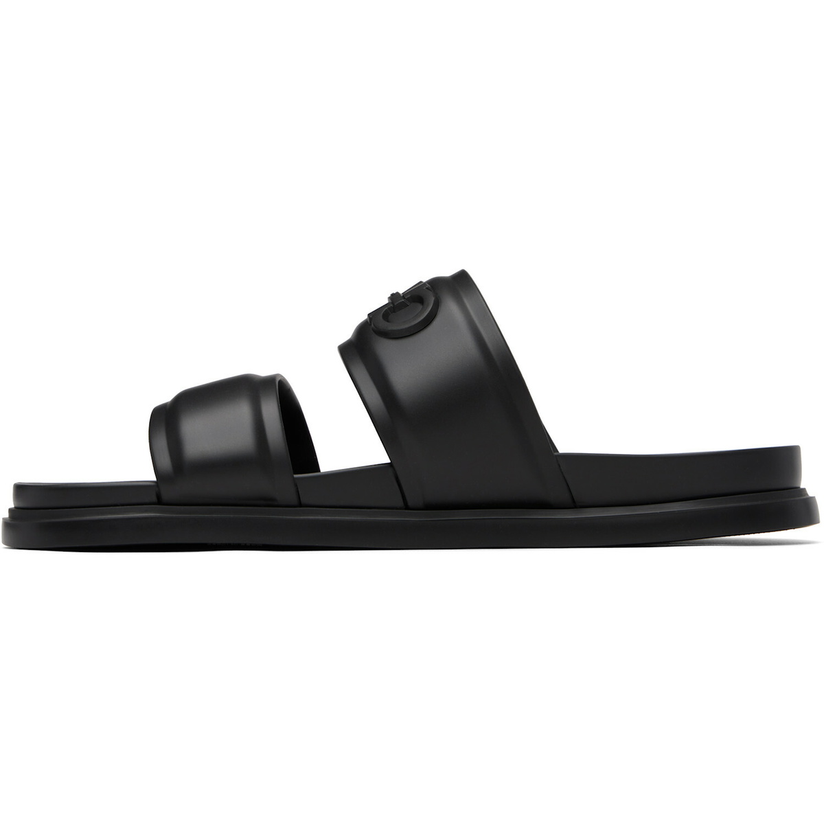 Ferragamo Black Gancini Ornament Slide Sandals
