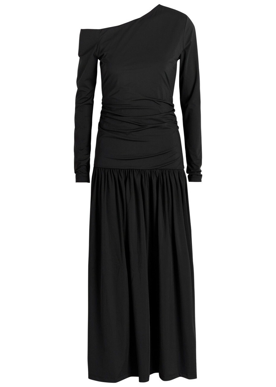 Rohe Gathered Stretch-jersey Midi Dress Black