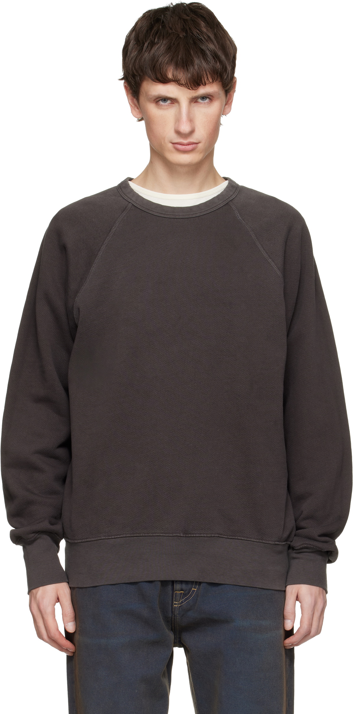 Les Tien Gray Heavyweight Binded Neck Raglan Sweatshirt