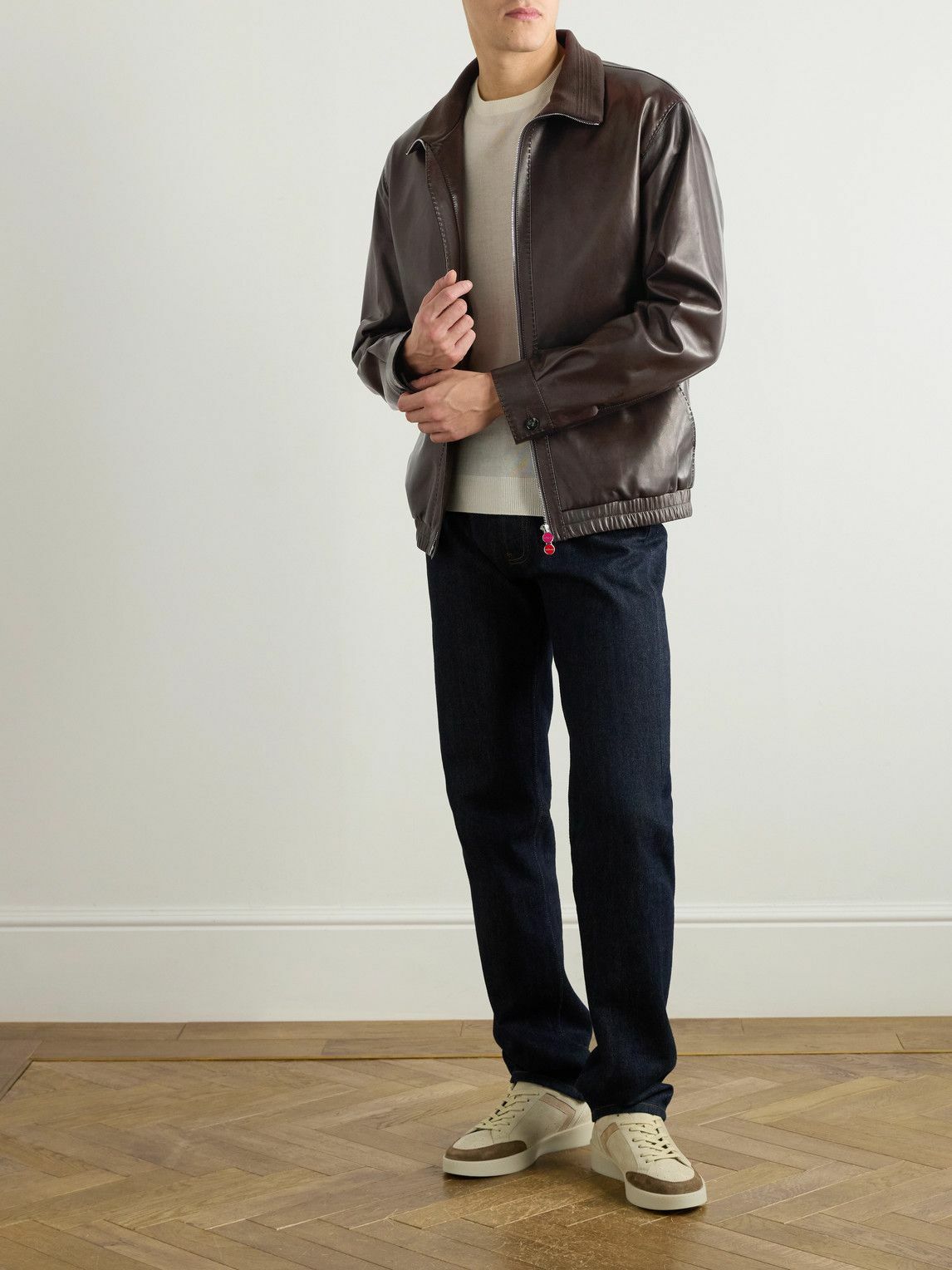 Kiton - Leather Blouson Jacket - Brown