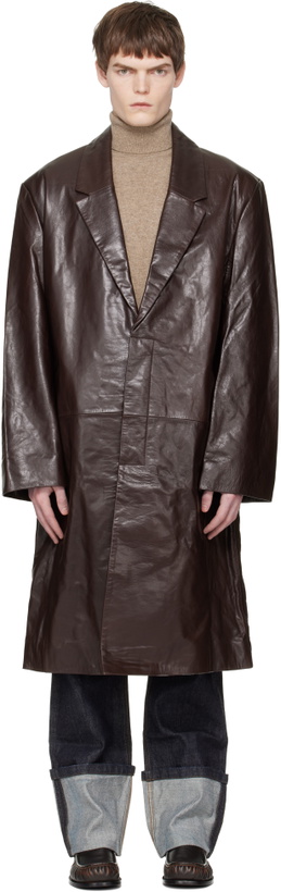 Photo: Entire Studios Brown Single Breasted Leather Coat
