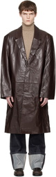 Entire Studios Brown Single Breasted Leather Coat