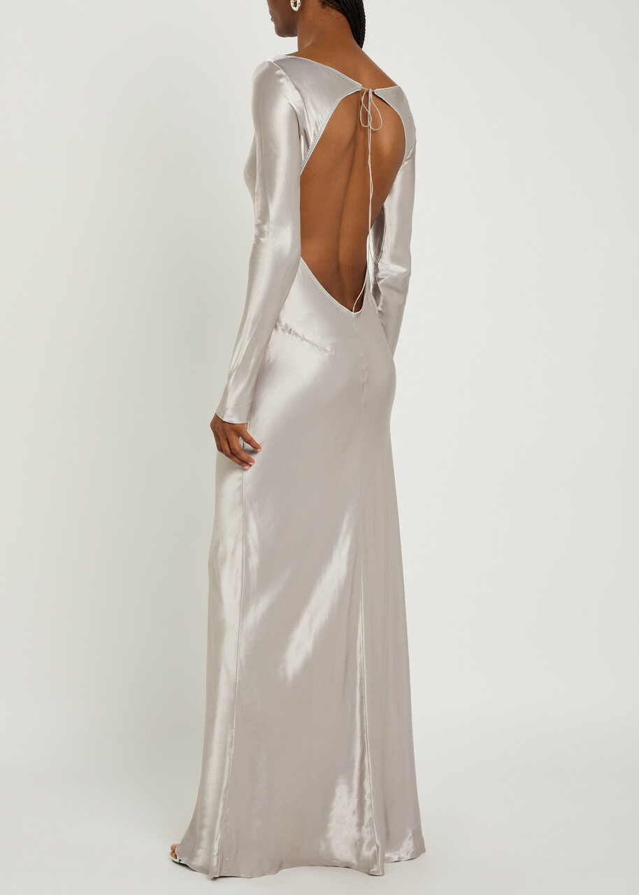 Anna October Margit Open-back Satin Gown Silver